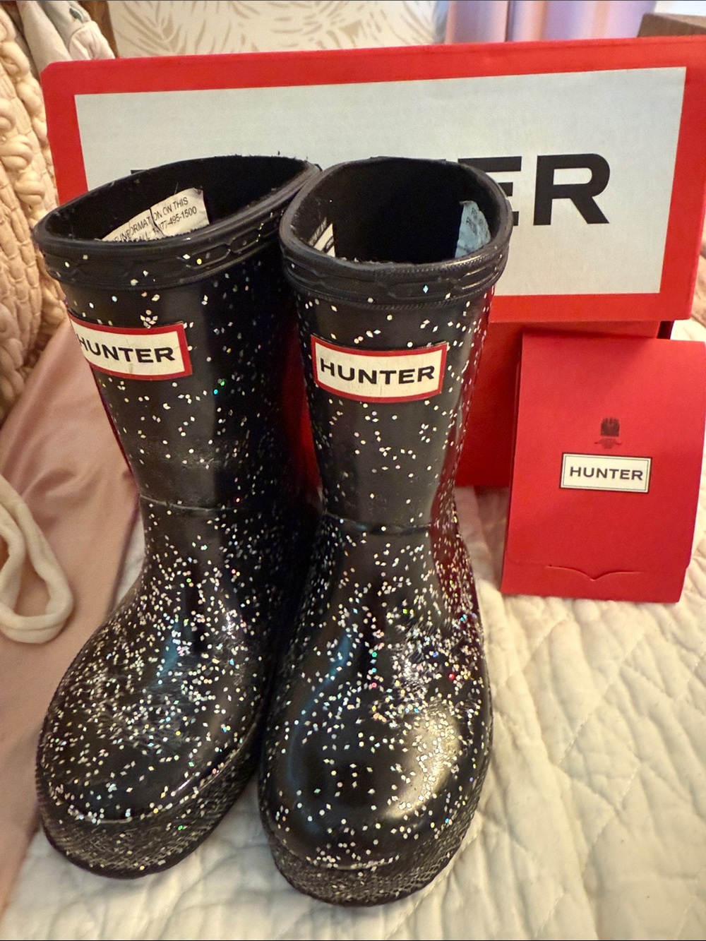 Hunter Black Glitter Splash Kids Rain Boots